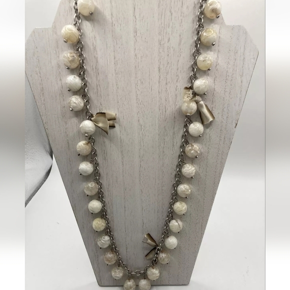 Loft marble bead and ribbon bow long necklace 32" chain link - Picture 7 of 7